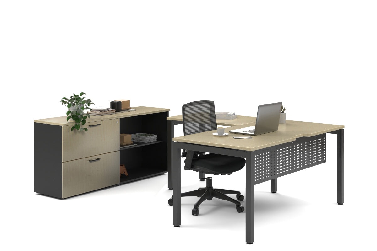 Quadro Square Legs L-Shaped Executive Setting - Black Legs [1600L x 1700W] Jasonl maple lateral 2 drawer + open bookcase none