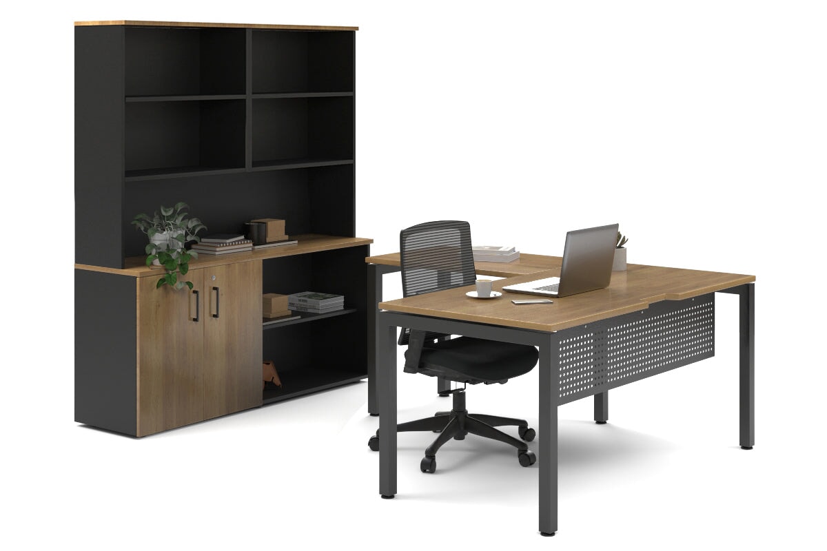 Quadro Square Legs L-Shaped Executive Setting - Black Legs [1600L x 1700W] Jasonl salvage oak uniform 2 door + open bookcase open hutch