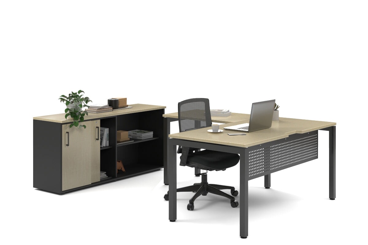 Quadro Square Legs L-Shaped Executive Setting - Black Legs [1600L x 1700W] Jasonl maple sliding 2 door + open bookcase none