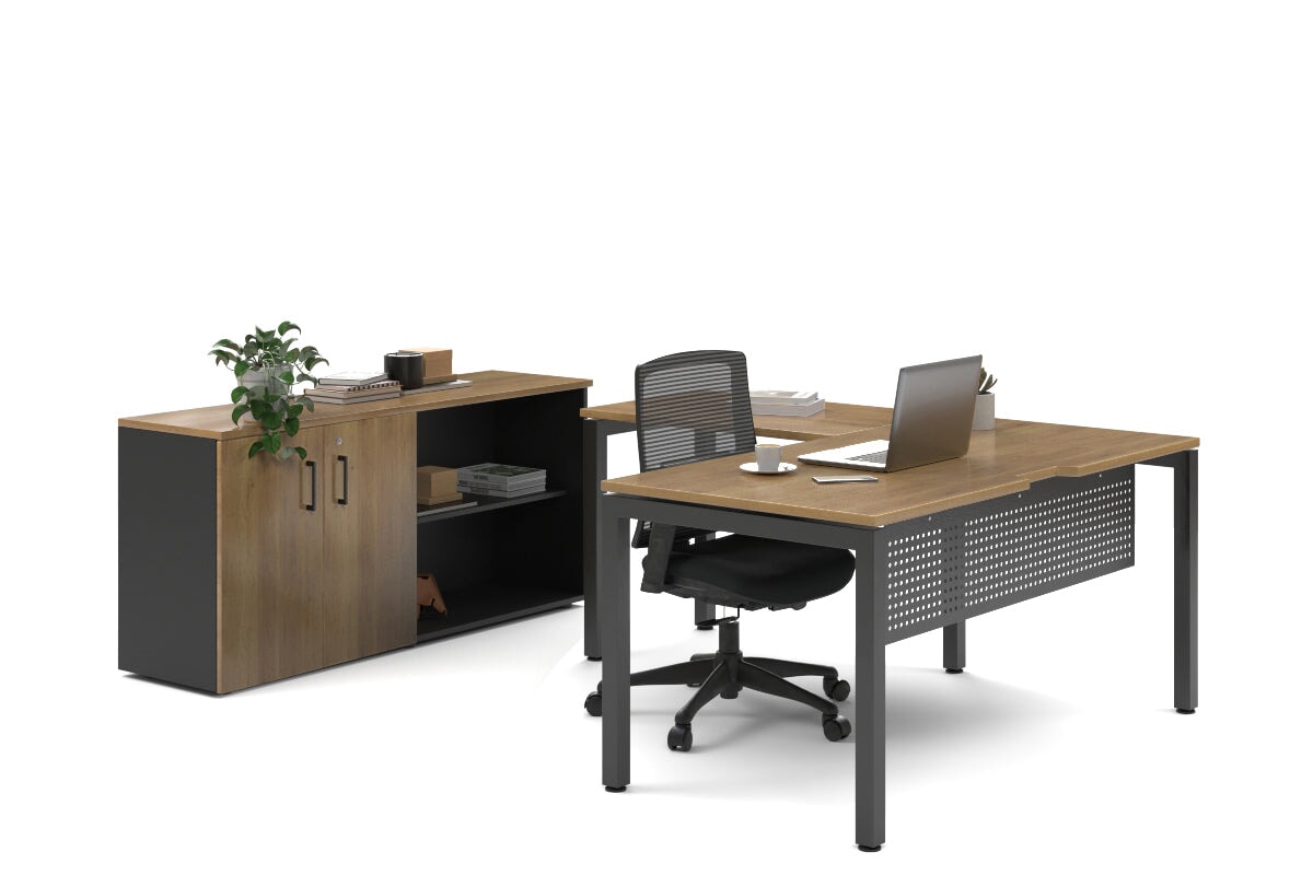 Quadro Square Legs L-Shaped Executive Setting - Black Legs [1600L x 1700W] Jasonl salvage oak uniform 2 door + open bookcase none