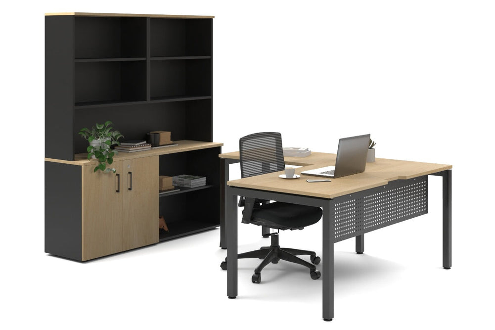 Quadro Square Legs L-Shaped Executive Setting - Black Legs [1600L x 1700W]-maple uniform 2 door + open bookcase open hutch