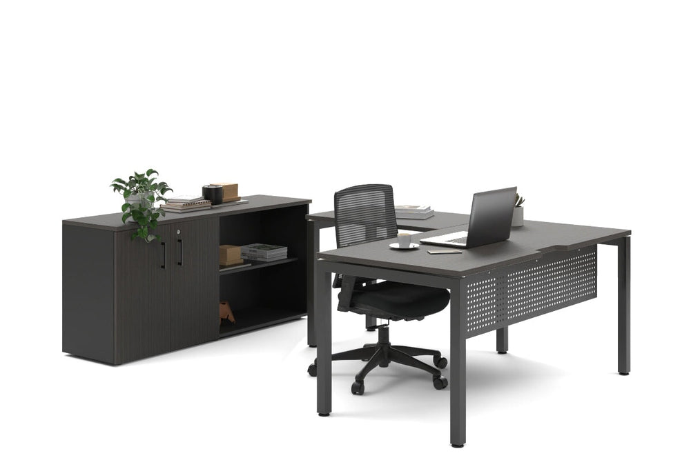 Quadro Square Legs L-Shaped Executive Setting - Black Legs [1800L x 1700W]-dark oak uniform 2 door + open bookcase none