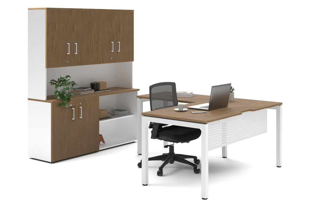 Quadro Square Legs L-Shaped Executive Setting - White Legs [1600L x 1800W with Cable Scallop]-salvage oak uniform 2 door + open bookcase closed hutch