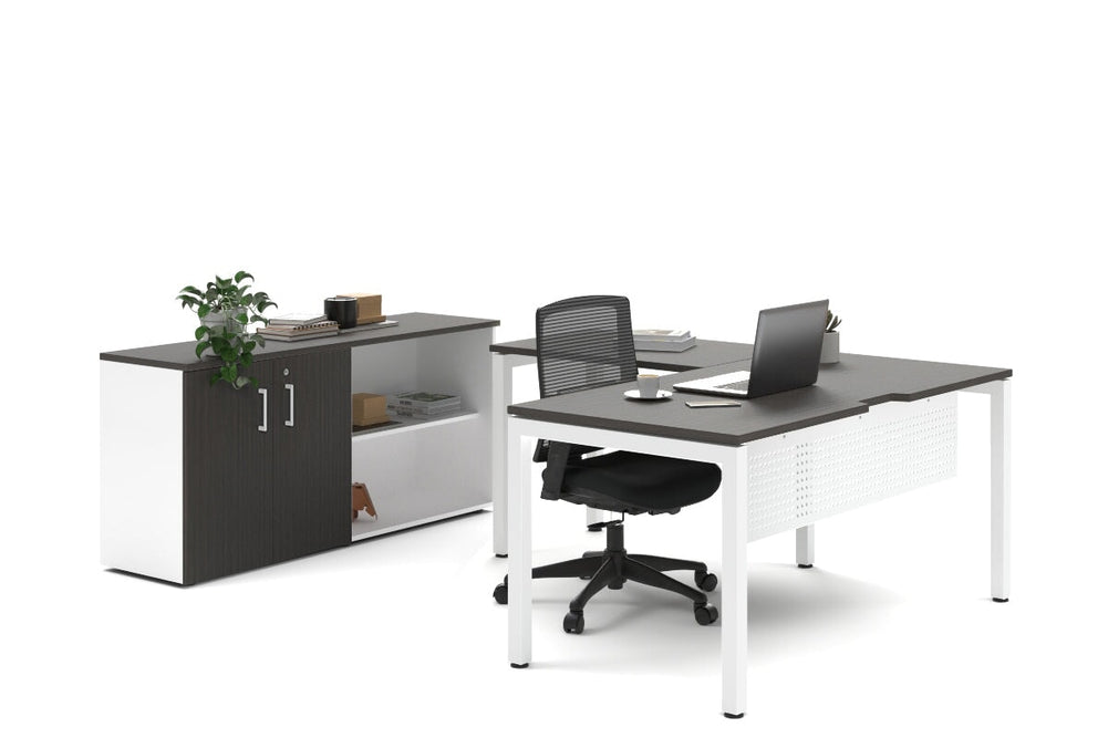 Quadro Square Legs L-Shaped Executive Setting - White Legs [1600L x 1700W]-dark oak uniform 2 door + open bookcase none
