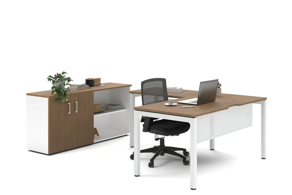 Quadro Square Legs L-Shaped Executive Setting - White Legs [1600L x 1800W with Cable Scallop]-salvage oak uniform 2 door + open bookcase none