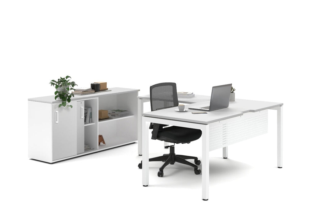 Quadro Square Legs L-Shaped Executive Setting - White Legs [1800L x 1700W]-white sliding 2 door + open bookcase none