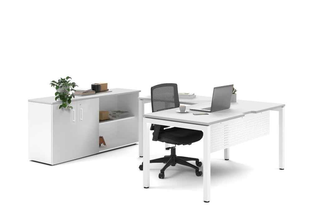 Quadro Square Legs L-Shaped Executive Setting - White Legs [1800L x 1700W]-white uniform 2 door + open bookcase none