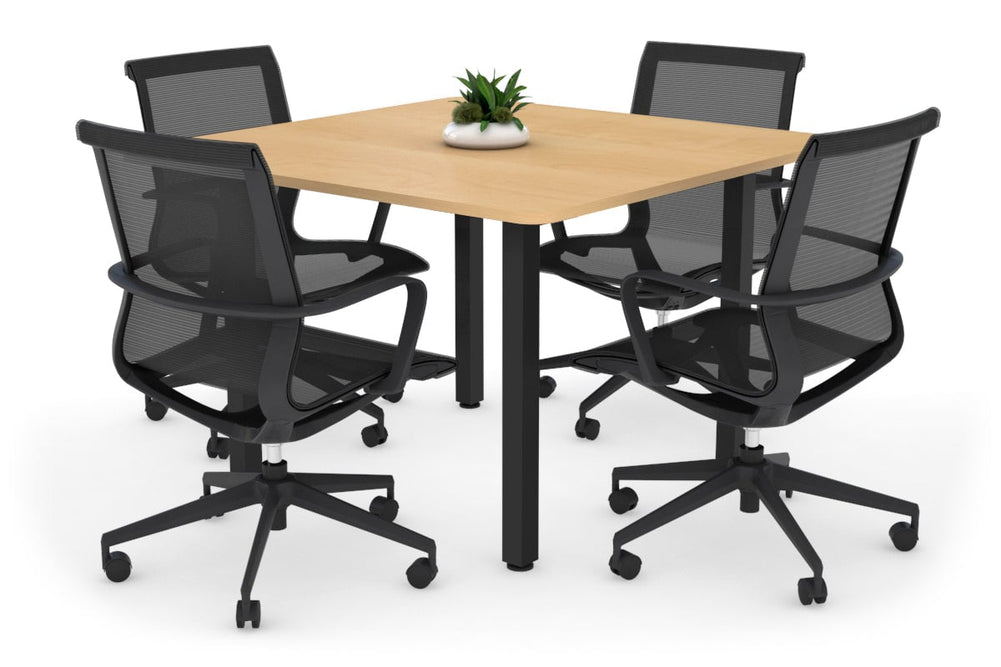 Quadro Square Legs Modern Boardroom Table - Rounded Corners [1100L x 1100W with Rounded Corners]-black leg maple 