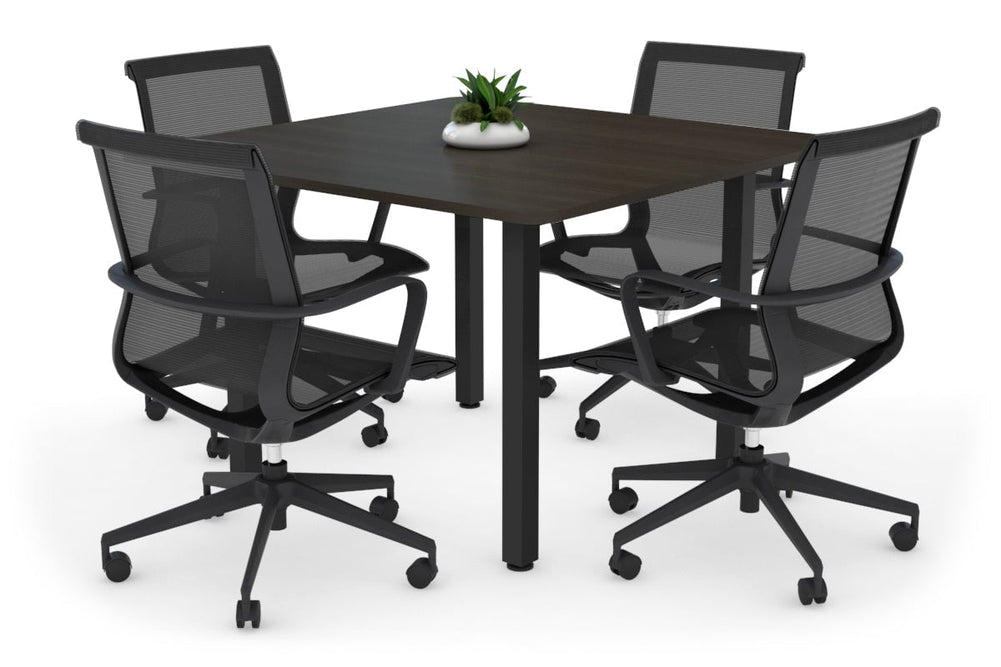 Quadro Square Legs Modern Boardroom Table - Rounded Corners [1100L x 1100W with Rounded Corners]-black leg dark oak 