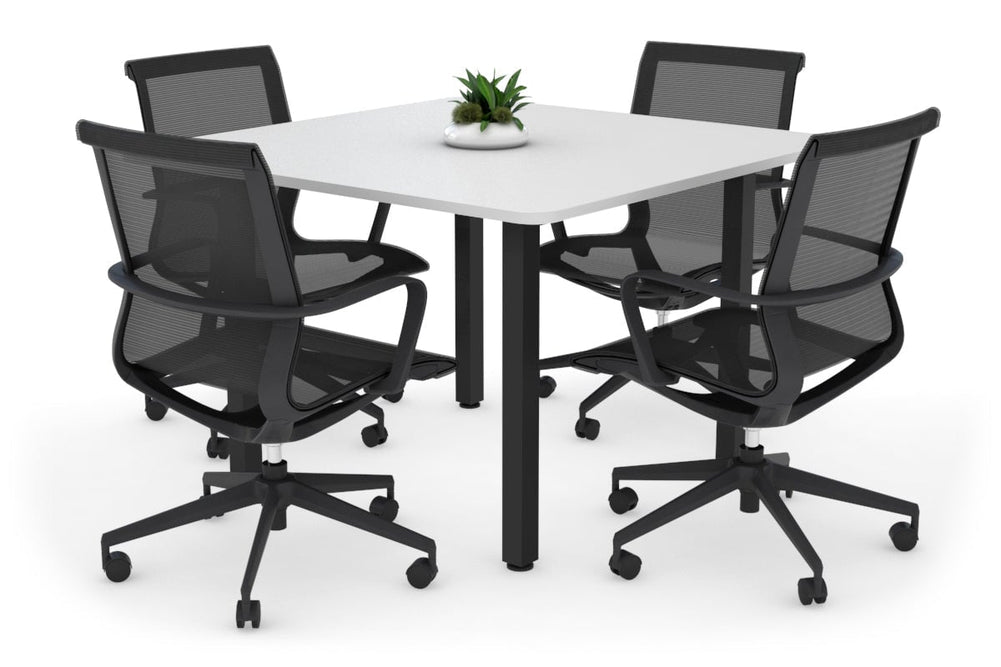 Quadro Square Legs Modern Boardroom Table - Rounded Corners [1100L x 1100W with Rounded Corners]-black leg white 
