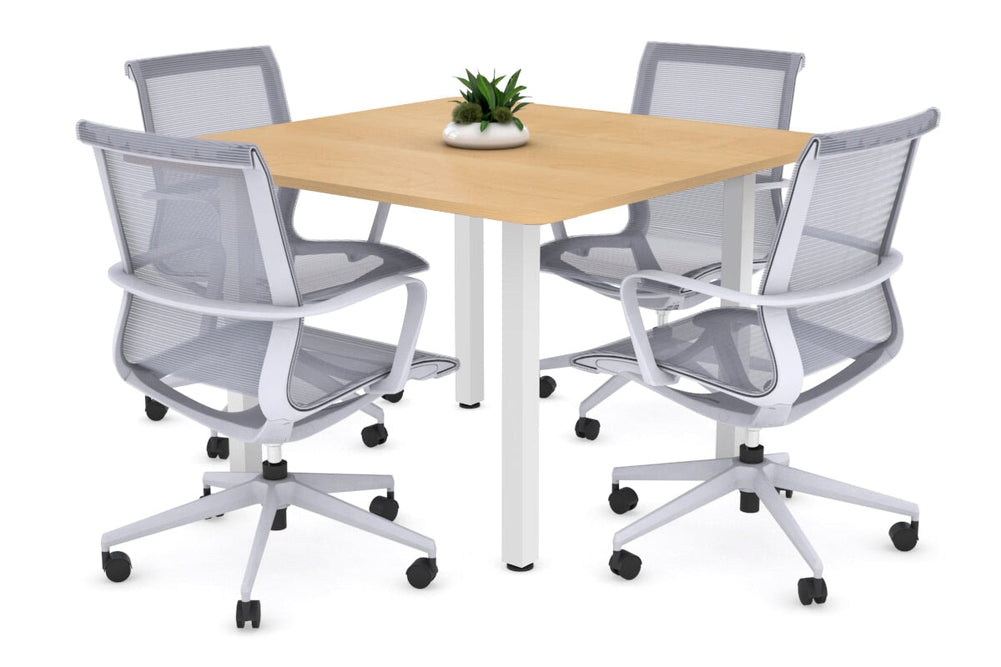 Quadro Square Legs Modern Boardroom Table - Rounded Corners [1100L x 1100W with Rounded Corners]-white leg maple 