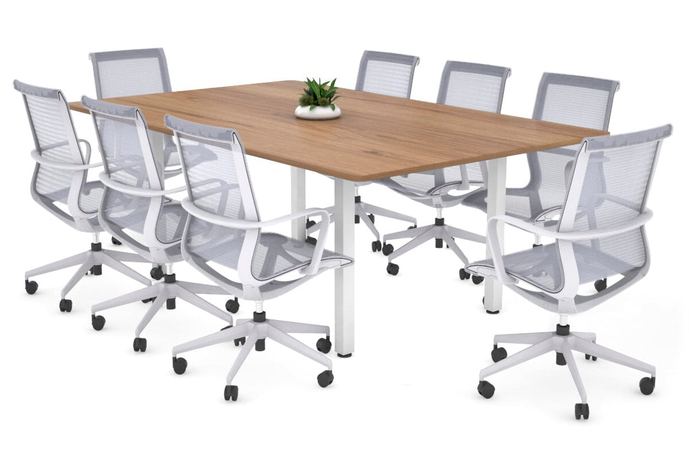 Quadro Square Legs Modern Boardroom Table - Rounded Corners [1800L x 1100W with Rounded Corners]-white leg salvage oak 