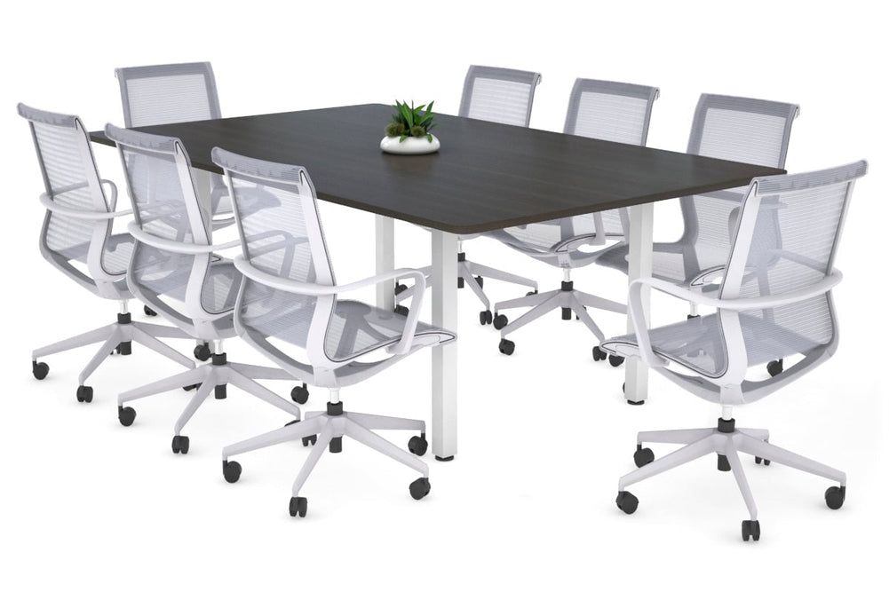 Quadro Square Legs Modern Boardroom Table - Rounded Corners [1800L x 1100W with Rounded Corners]-white leg dark oak 