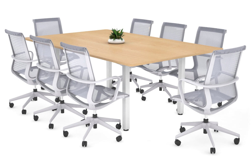 Quadro Square Legs Modern Boardroom Table - Rounded Corners [1800L x 1100W with Rounded Corners]-white leg maple 