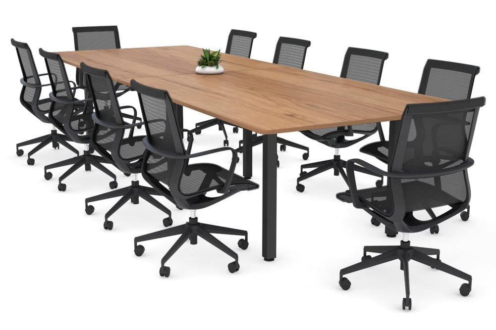 Quadro Square Legs Modern Boardroom Table - Rounded Corners [3200L x 1100W with Rounded Corners]-black leg salvage oak none