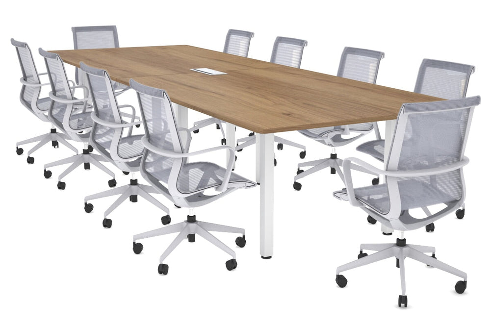 Quadro Square Legs Modern Boardroom Table - Rounded Corners [3200L x 1100W with Rounded Corners]-white leg salvage oak power box