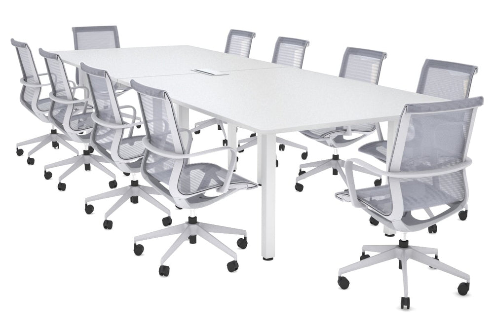 Quadro Square Legs Modern Boardroom Table - Rounded Corners [3200L x 1100W with Rounded Corners]-white leg white power box
