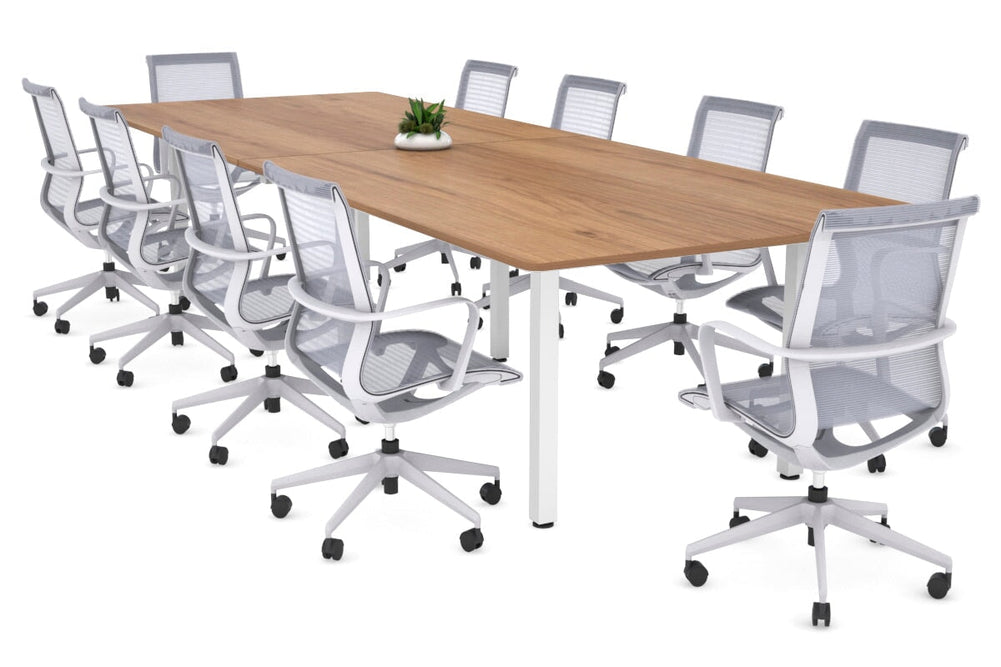 Quadro Square Legs Modern Boardroom Table - Rounded Corners [3200L x 1100W with Rounded Corners]-white leg salvage oak none