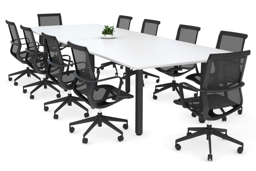 Quadro Square Legs Modern Boardroom Table - Rounded Corners [3200L x 1100W with Rounded Corners]-black leg white none