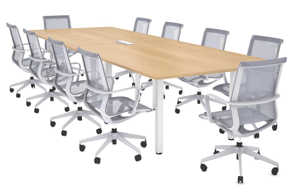 Quadro Square Legs Modern Boardroom Table - Rounded Corners [3200L x 1100W with Rounded Corners]-white leg maple power box