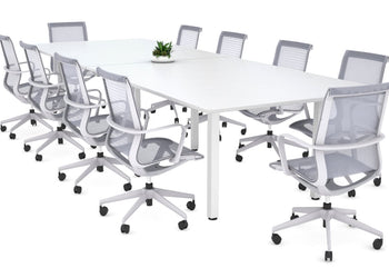 Quadro Square Legs Modern Boardroom Table - Rounded Corners [3200L x 1100W with Rounded Corners] Jasonl white leg white none