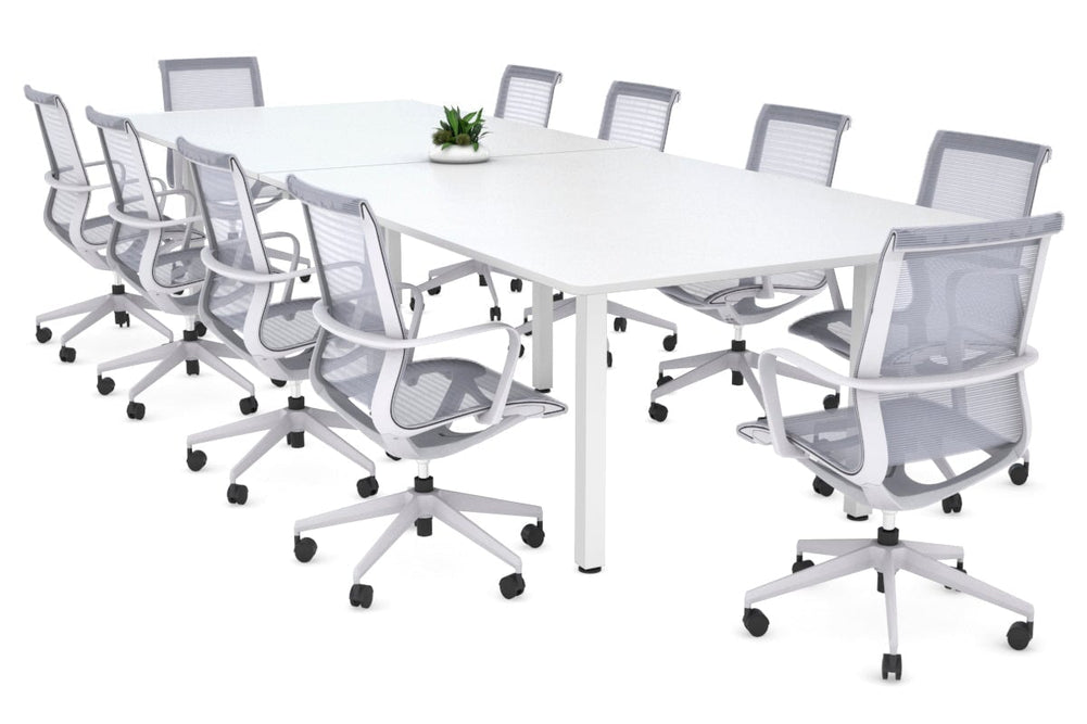 Quadro Square Legs Modern Boardroom Table - Rounded Corners [3200L x 1100W with Rounded Corners]-white leg white none