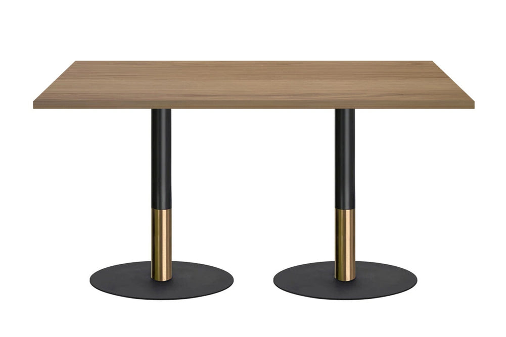 Rivoli Cafe Table - Black/Rose Gold - Black Disc Base [1400L x 700W]-salvage oak  