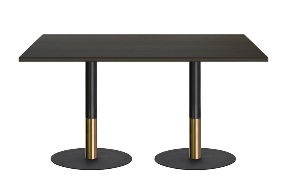 Rivoli Cafe Table - Black/Rose Gold - Black Disc Base [1400L x 800W]-dark oak  
