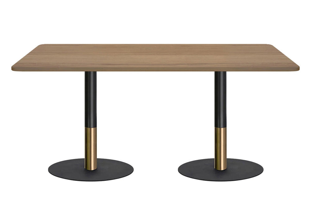 Rivoli Cafe Table - Black/Rose Gold - Black Disc Base Rounded Corners [1800L x 1100W with Rounded Corners]-salvage oak  