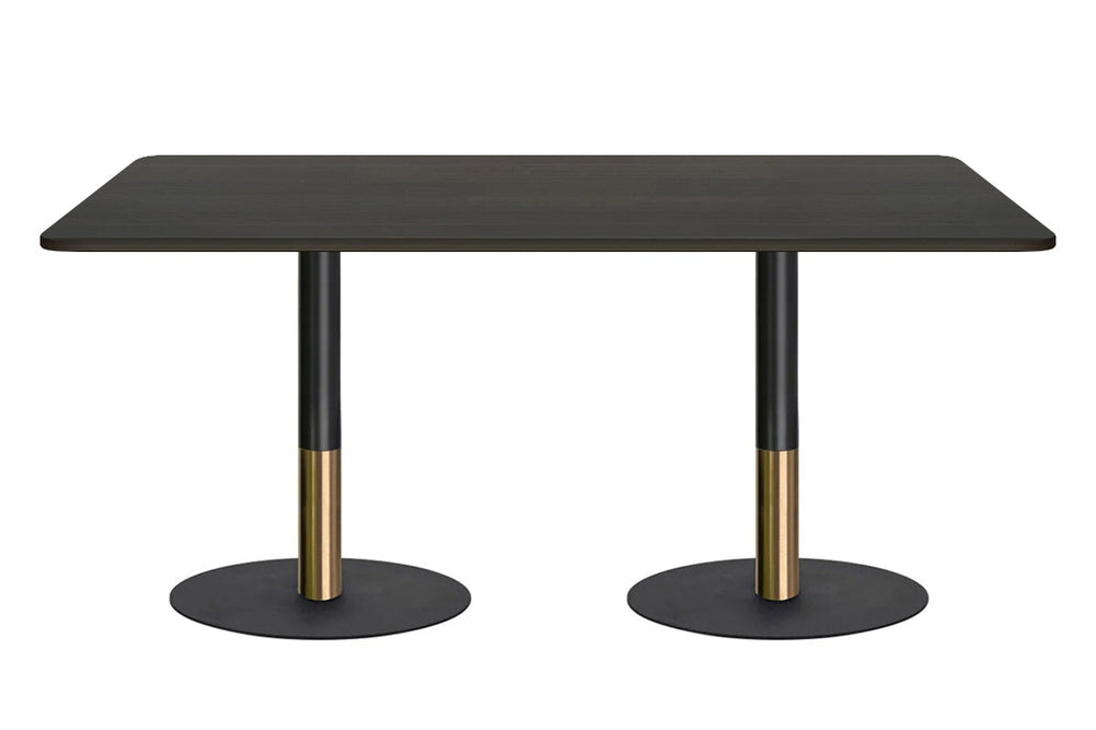 Rivoli Cafe Table - Black/Rose Gold - Black Disc Base Rounded Corners [1800L x 1100W with Rounded Corners]-dark oak  
