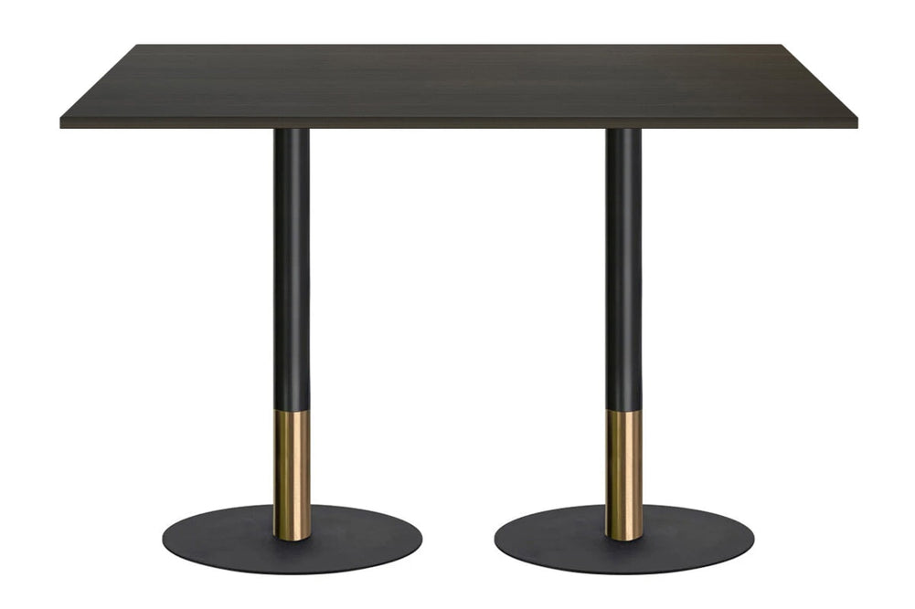 Rivoli Tall Bar/Counter Table - Black/Rose Gold - Black Disc Base [1600L x 700W]-dark oak  