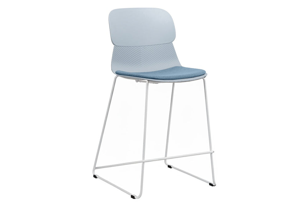 Sammy Counter Stool Sled Base - 760mm Seat Height [Plastic]-white leg blue with pad 