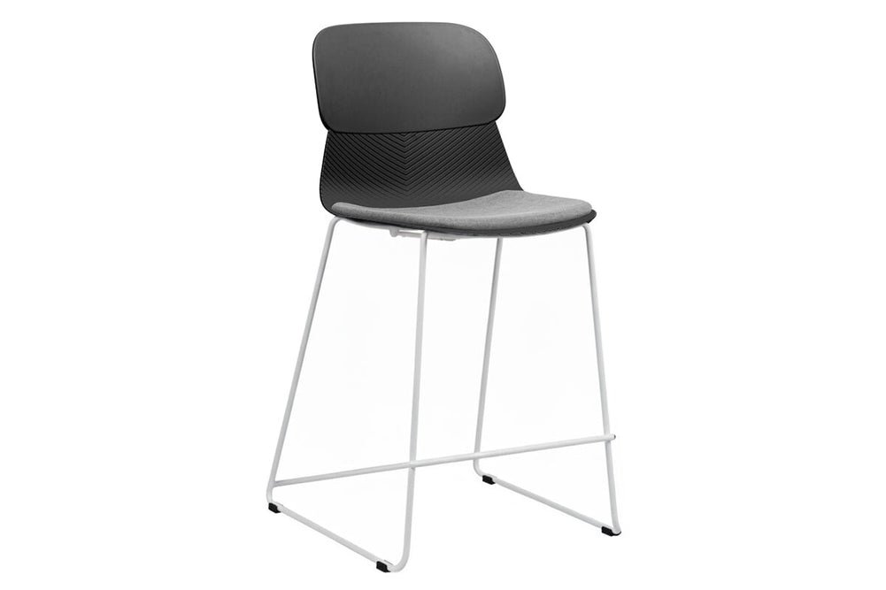 Sammy Counter Stool Sled Base - 760mm Seat Height [Plastic]-white leg black with pad 