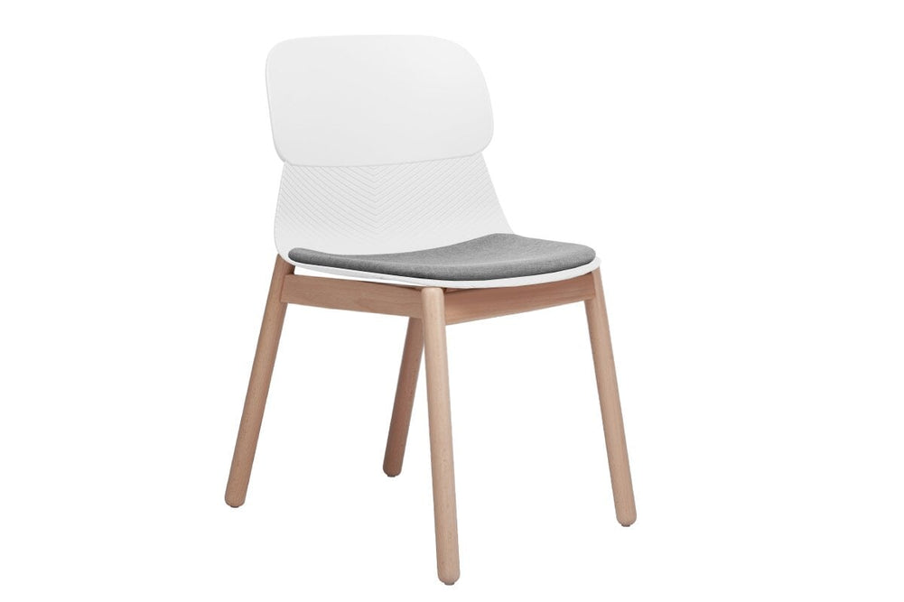 Sammy Plastic Chair - Wooden Leg-white with pad  