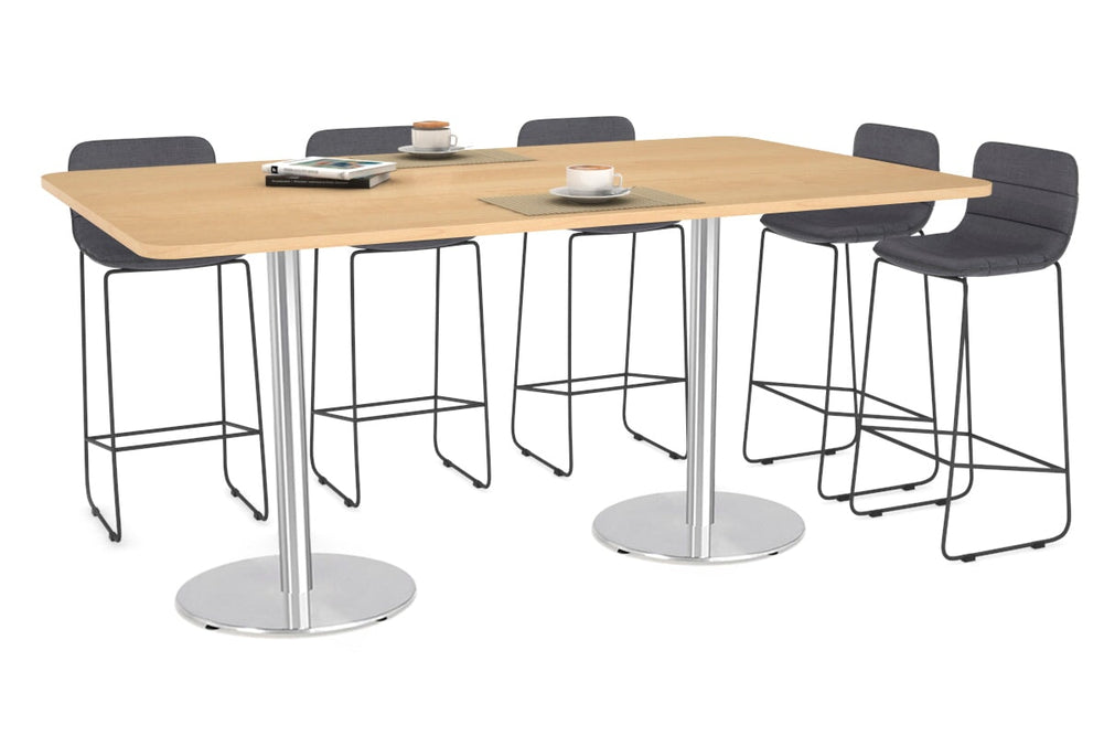Sapphire Disc Base Counter Table - Rounded Corners [1800L x 1100W with Rounded Corners]-540mm stainless steel base maple 