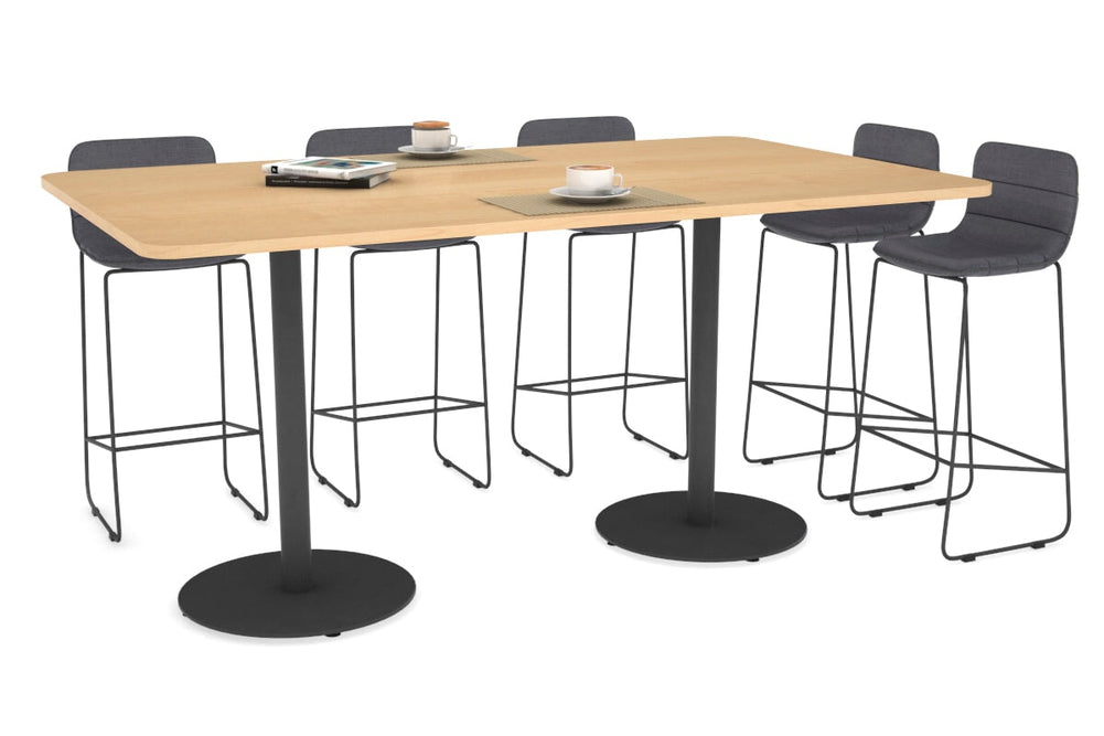 Sapphire Disc Base Counter Table - Rounded Corners [1800L x 1100W with Rounded Corners]-540mm black base maple 