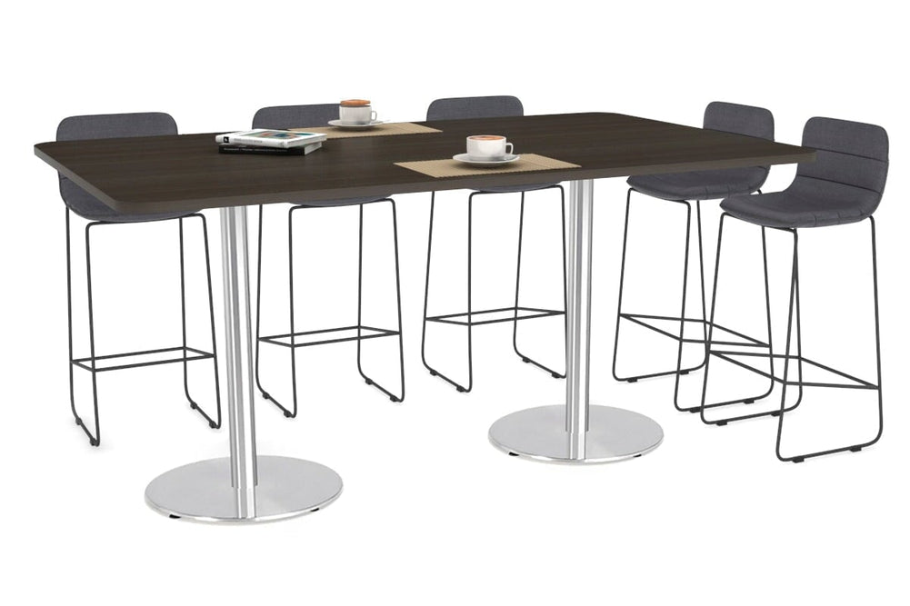 Sapphire Disc Base Counter Table - Rounded Corners [1800L x 1100W with Rounded Corners]-540mm stainless steel base dark oak 