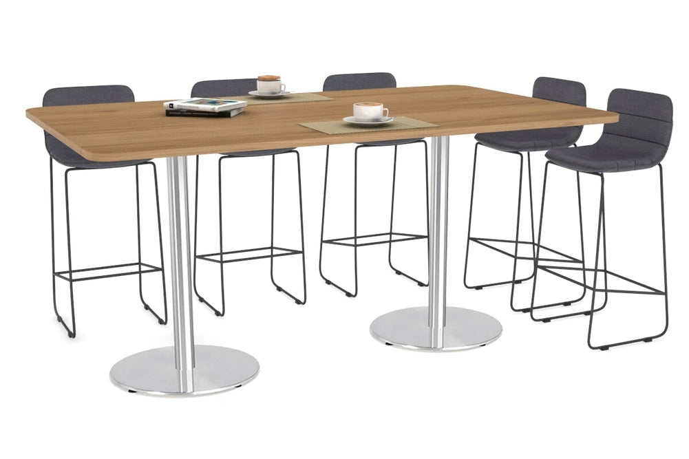 Sapphire Disc Base Counter Table - Rounded Corners [1800L x 1100W with Rounded Corners]-540mm stainless steel base salvage oak 