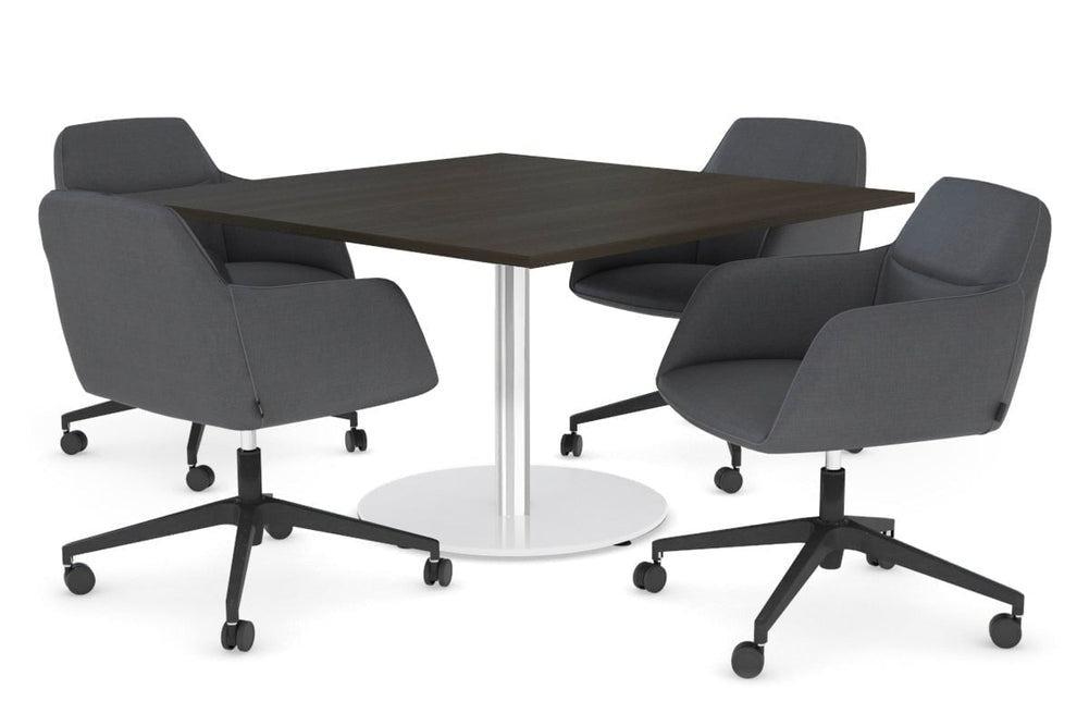 Sapphire Disc Base Boardroom Rectangle Table [1200L x 1200W]-stainless steel base dark oak 