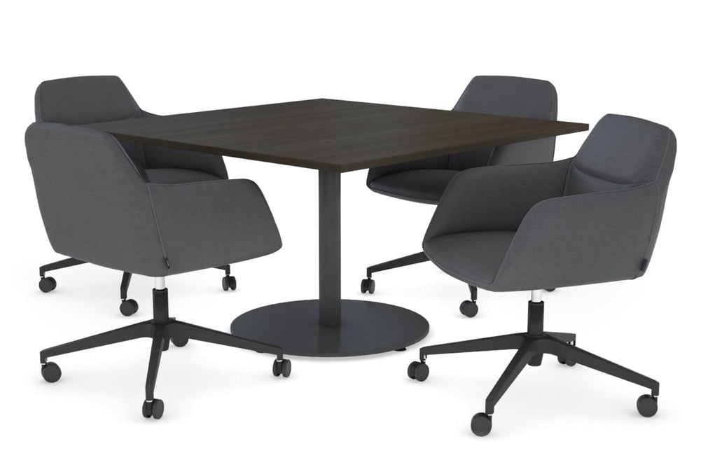Sapphire Disc Base Boardroom Rectangle Table [1200L x 1200W]-black base dark oak 