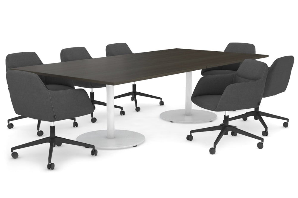 Sapphire Disc Base Boardroom Rectangle Table [2400L x 1200W]-white base dark oak 