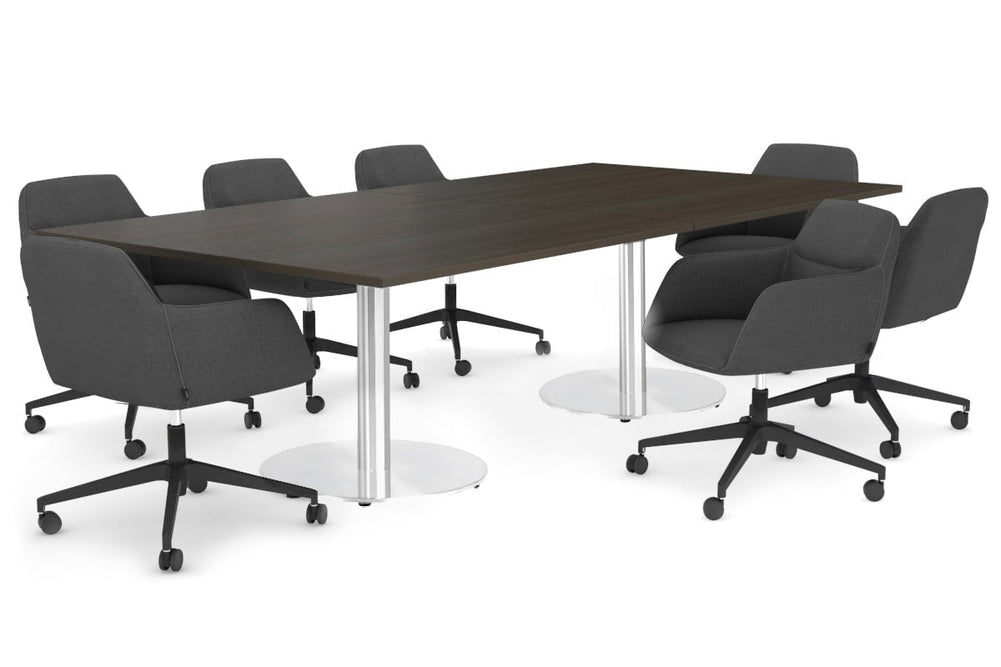 Sapphire Disc Base Boardroom Rectangle Table [2400L x 1200W]-stainless steel base dark oak 