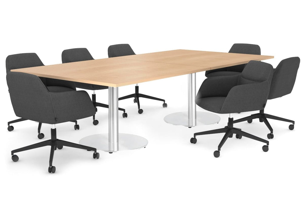 Sapphire Disc Base Boardroom Rectangle Table [2400L x 1200W]-stainless steel base maple 