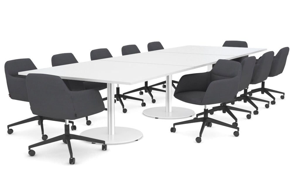 Sapphire Disc Base Boardroom Rectangle Table [3600L x 1200W]-stainless steel base white 