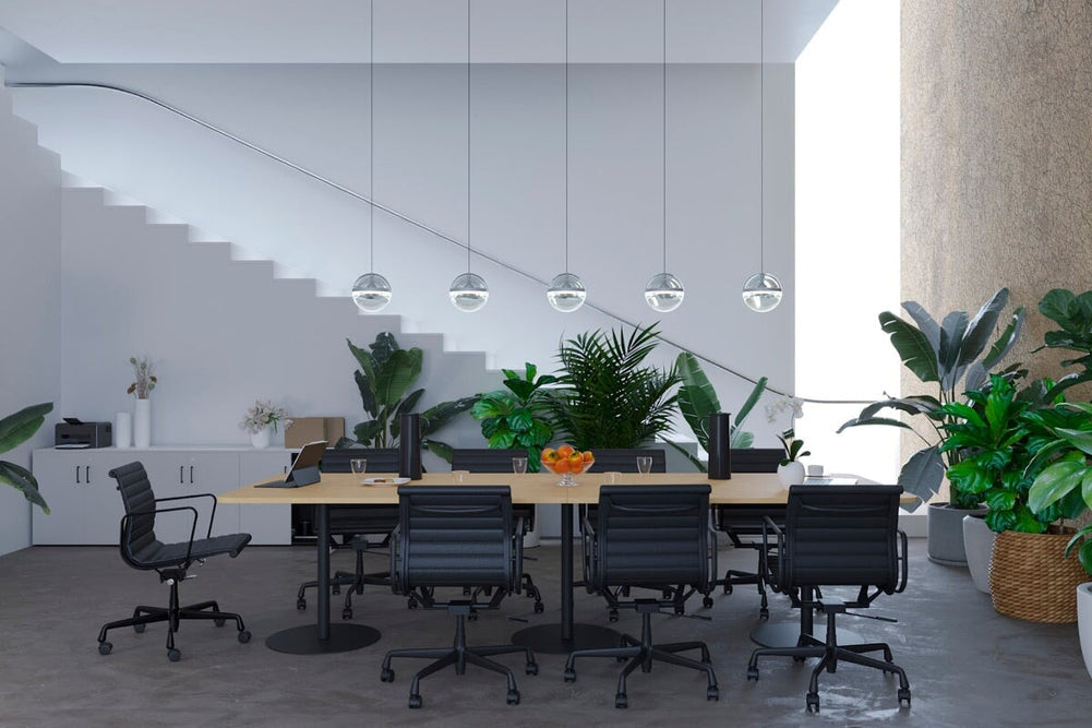 Sapphire Disc Base Boardroom Rectangle Table [3600L x 1200W]-stainless steel base dark oak 