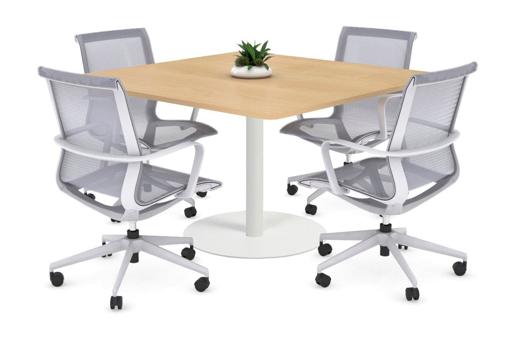 Sapphire Disc Base Boardroom Rectangle Table - Rounded Corners [1100L x 1100W with Rounded Corners]-white base maple 