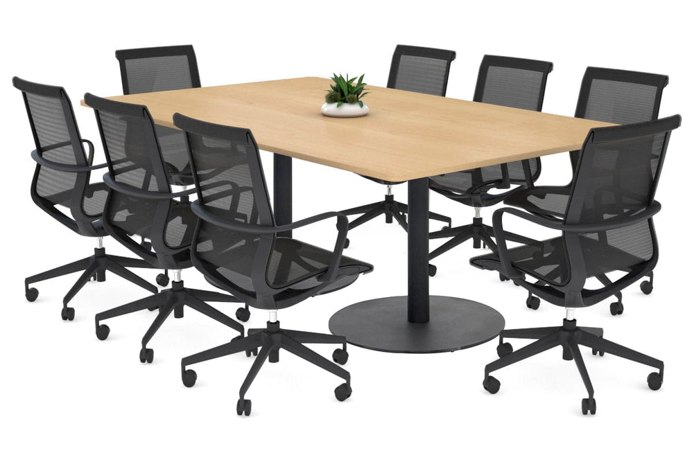 Sapphire Disc Base Boardroom Rectangle Table - Rounded Corners [1800L x 1100W with Rounded Corners]-black base maple 
