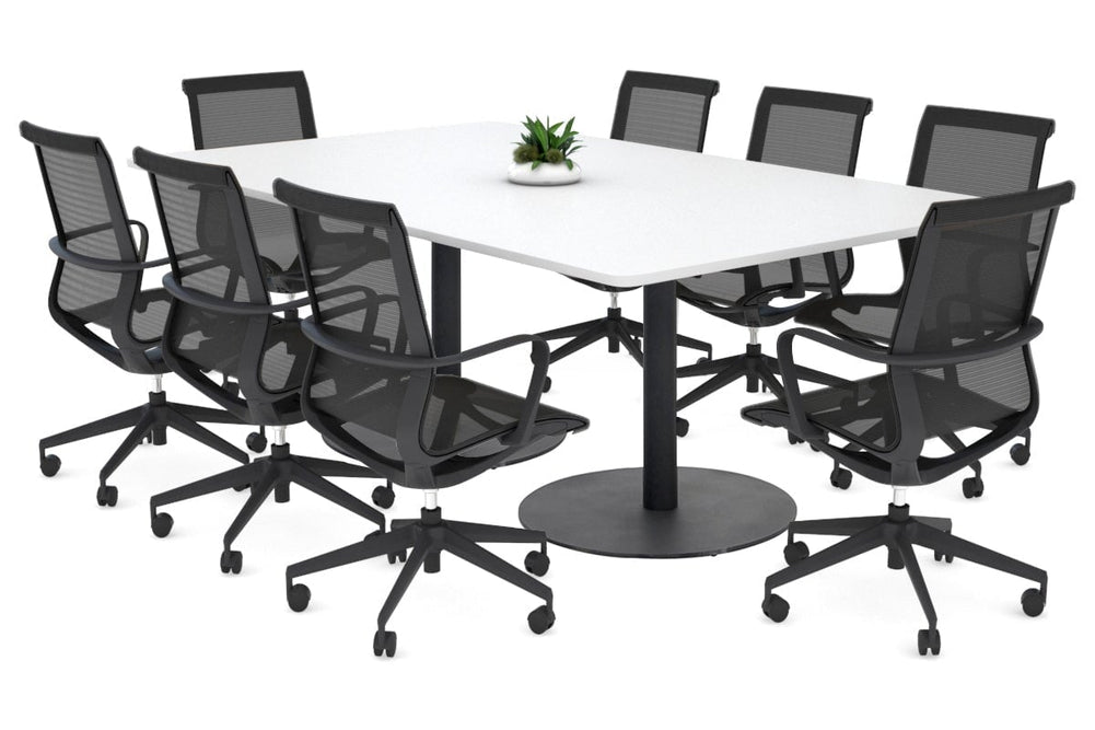 Sapphire Disc Base Boardroom Rectangle Table - Rounded Corners [1800L x 1100W with Rounded Corners]-black base white 