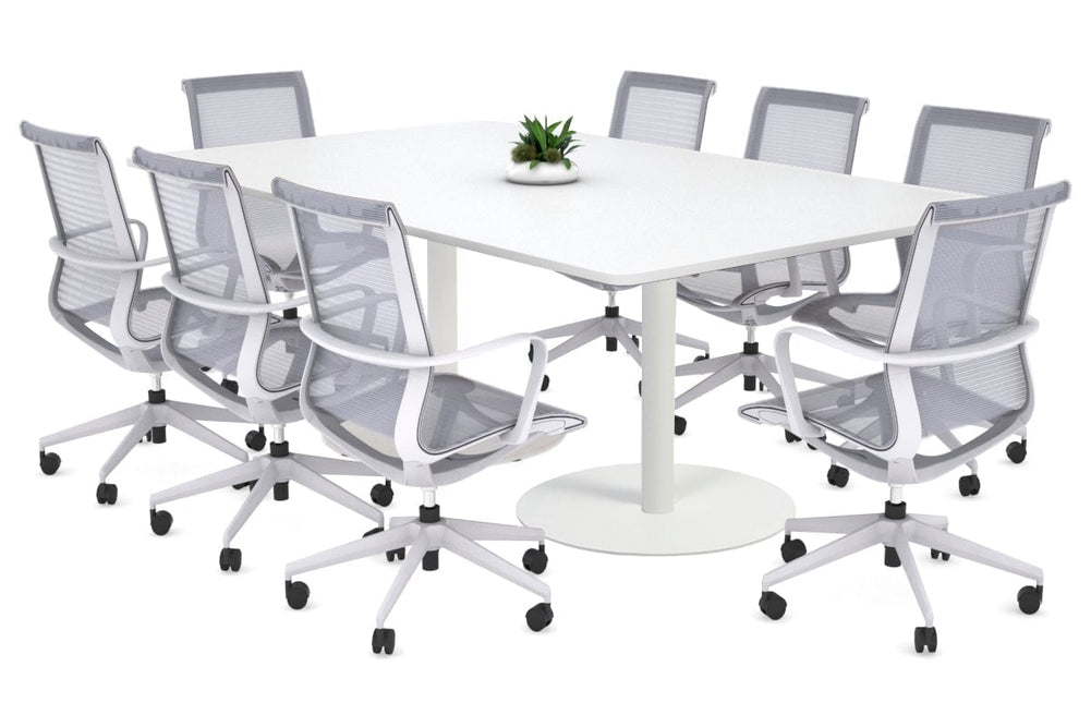 Sapphire Disc Base Boardroom Rectangle Table - Rounded Corners [1800L x 1100W with Rounded Corners]-white base white 