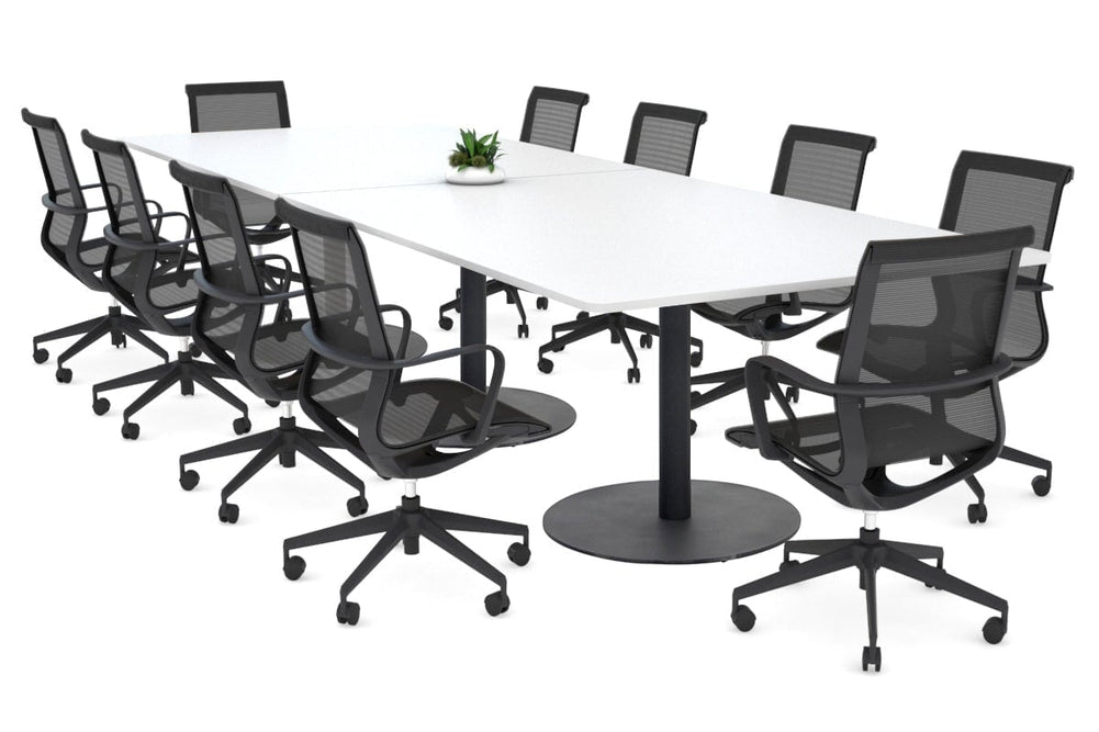 Sapphire Disc Base Boardroom Rectangle Table - Rounded Corners [3200L x 1100W with Rounded Corners]-black base white 